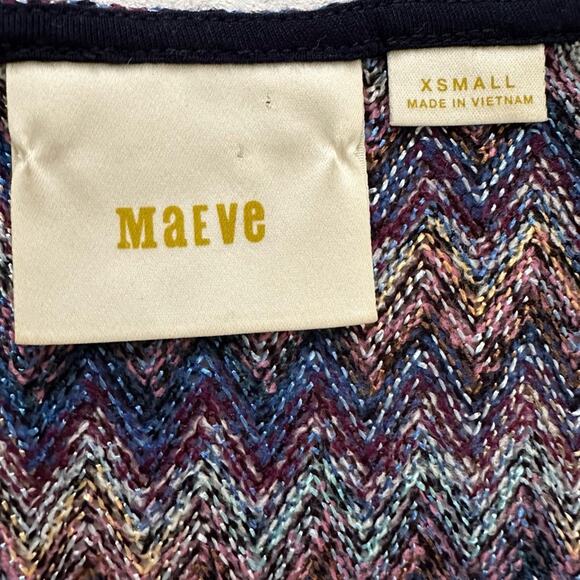 Maeve Blue Purple Chevron Knit Drop Wasit Sleeveless Slip Lined Dress Size XS - Picture 2 of 13